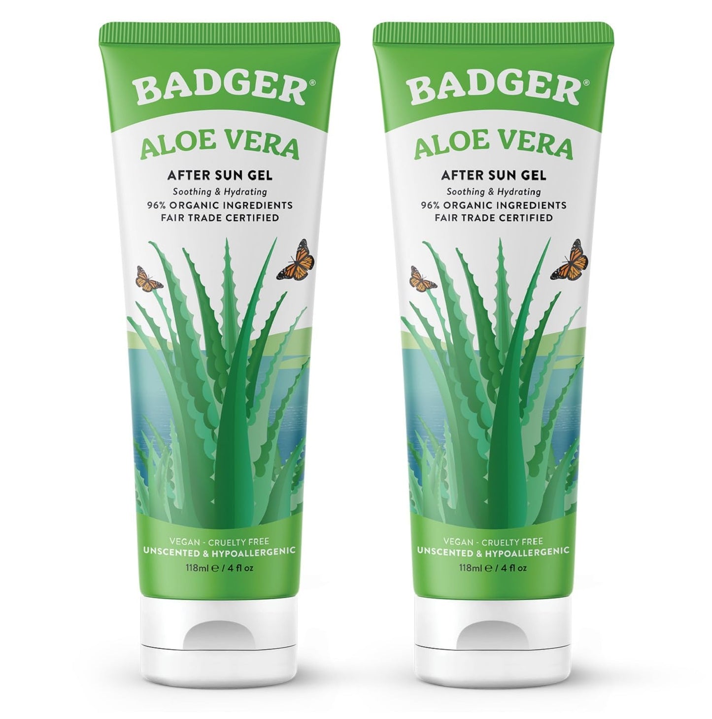 Badger Organic Aloe Vera Gel for Face & Body, 96% Pure Unscented Organic Aloe Gel for Cooling, Soothing, Non-Sticky Sunburn Relief, Vegan, Fair Trade Beauty & Personal Care Badger