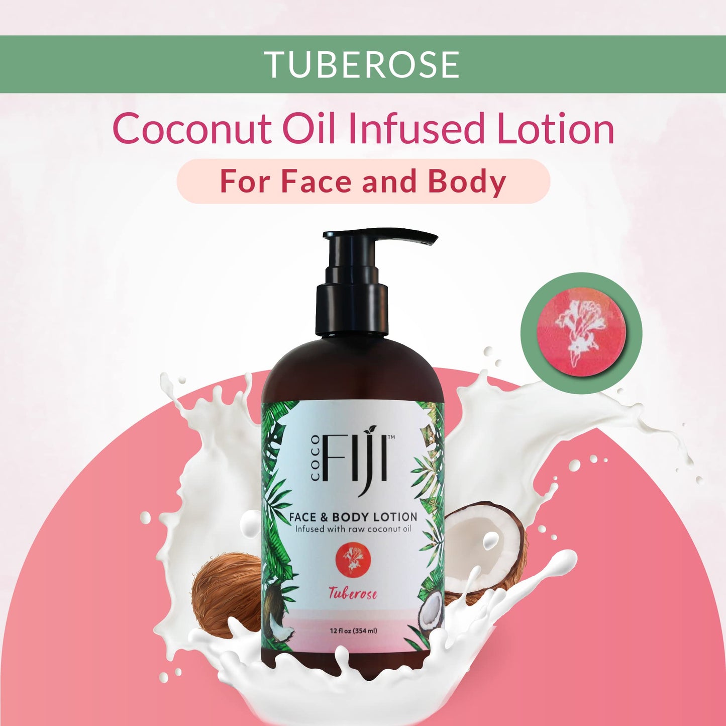 Coco Fiji Face & Body Lotion Infused With Coconut Oil | Lotion for Dry Skin | Moisturizer Face Cream & Massage Lotion for Women & Men | Tuberose 12 Beauty & Personal Care Organic Fiji