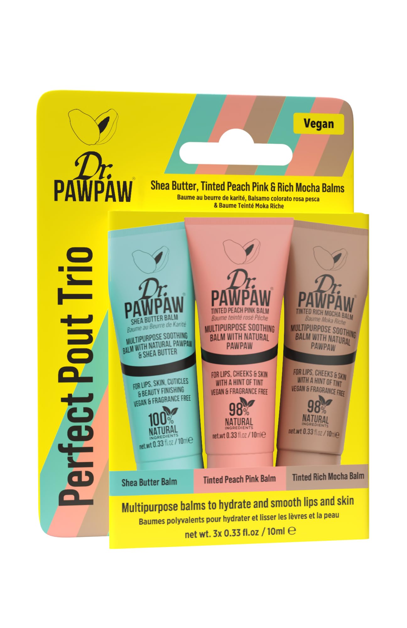 Dr. PawPaw Mini Perfect Pout Trio - Lip Balm Giftset - Nourishing and Hydrating Lip Balms for Women - Peach Pink, Shea Butter, and Rich Mocha - 3 pc Beauty and Personal Care Dr. PAWPAW ORIGINAL BALM