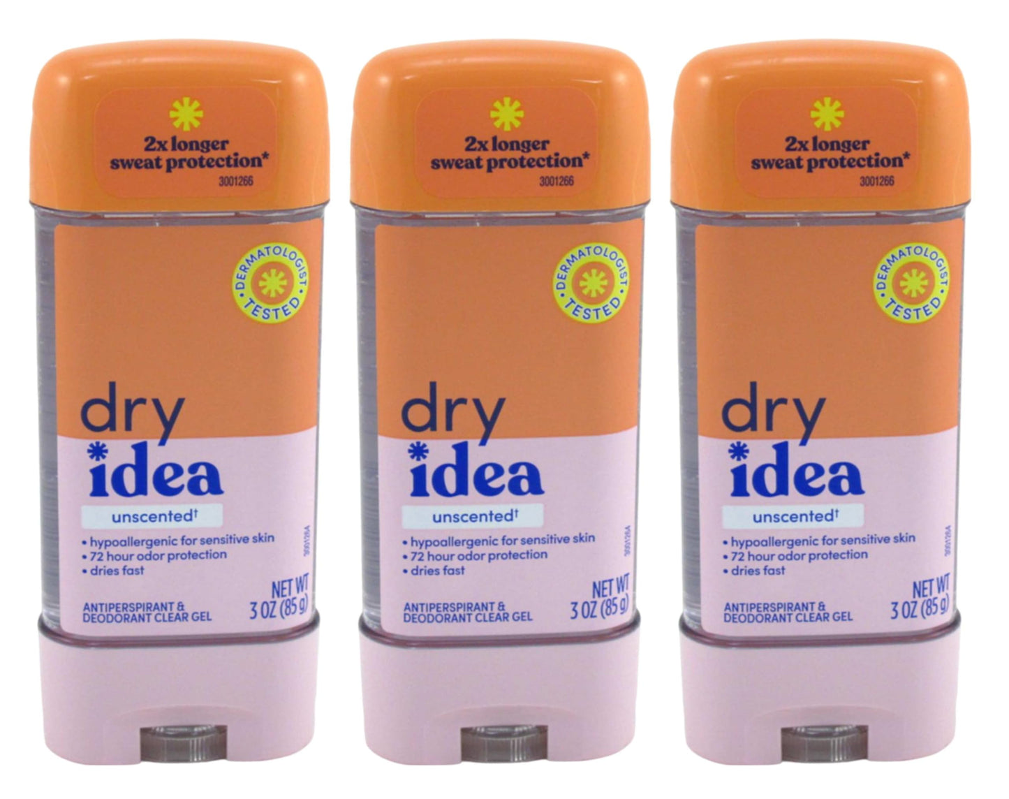 Dry Idea Deodorant 3 Ounce Gel Stick Unscented Antiperspirant (Pack of 3) Beauty and Personal Care Dry Idea