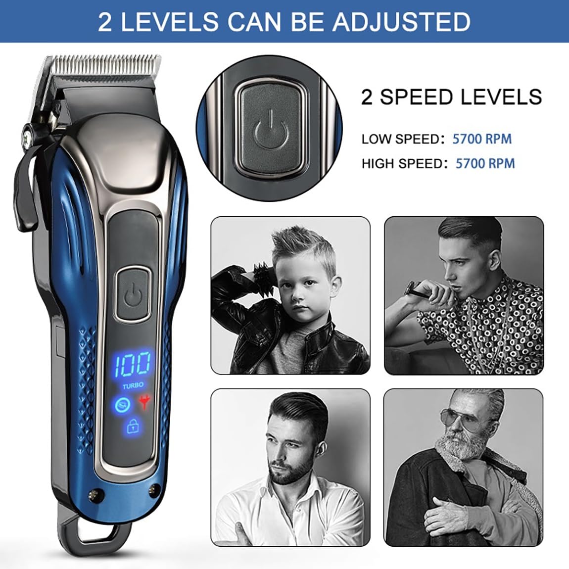 QDKVTNDJZ Hair Clippers for Men, Smart Display 3000mah Powerful Battery Cutting Machine 4 Speed Adjustment Barber Shaving Trimmers Beauty and Personal Care QDKVTNDJZ