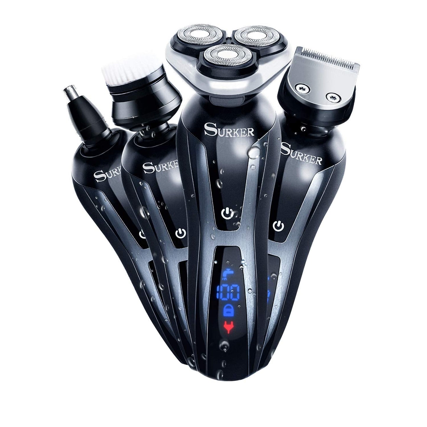 SURKER Electric Shaver Razor Cordless Beard Trimmer for Men Nose Hair Trimmer 3 in 1 Grooming Kit Plus 1 Facial Cleansing Brush Waterproof USB Beauty and Personal Care SURKER