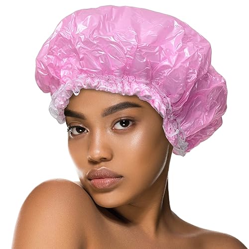 Donna Double Sided Shower Cap, 1PC Waterproof, Double Layered Protection, Elastic Band & Reusable for Showering or Bathing Cap All Hair Textures PINK Beauty & Personal Care DONNA