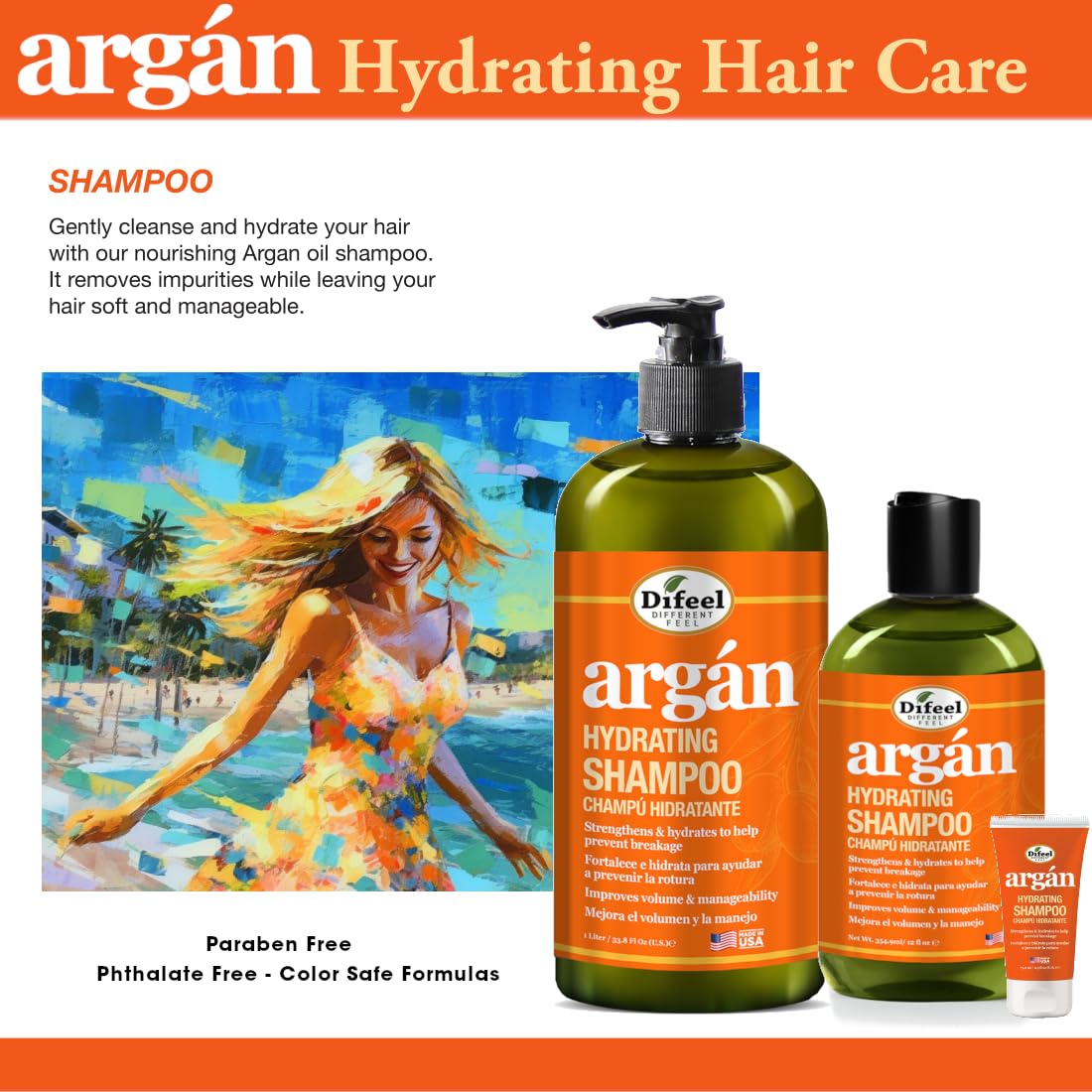 Difeel Argan Hydrating Shampoo 12 oz. - Argan Oil Shampoo, Natural Paraben Free Shampoo for Hair …
