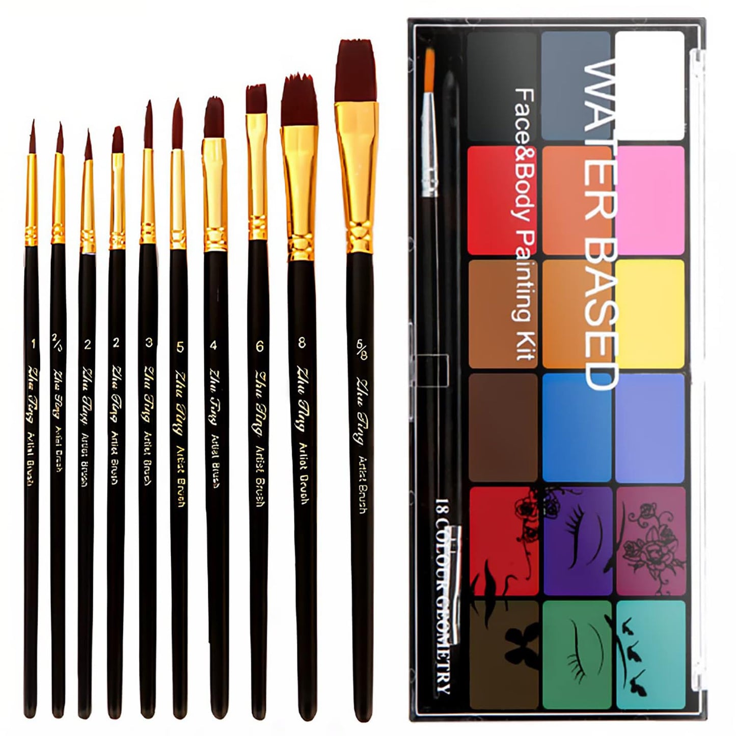 BRIMFULITE Face Painting Kit Non-toxic Body Paint Washable 18 Colors Facepaint Makeup Kit for Adults with 10 Face Paint Brushes for Halloween Party Beauty & Personal Care BRIMFULITE