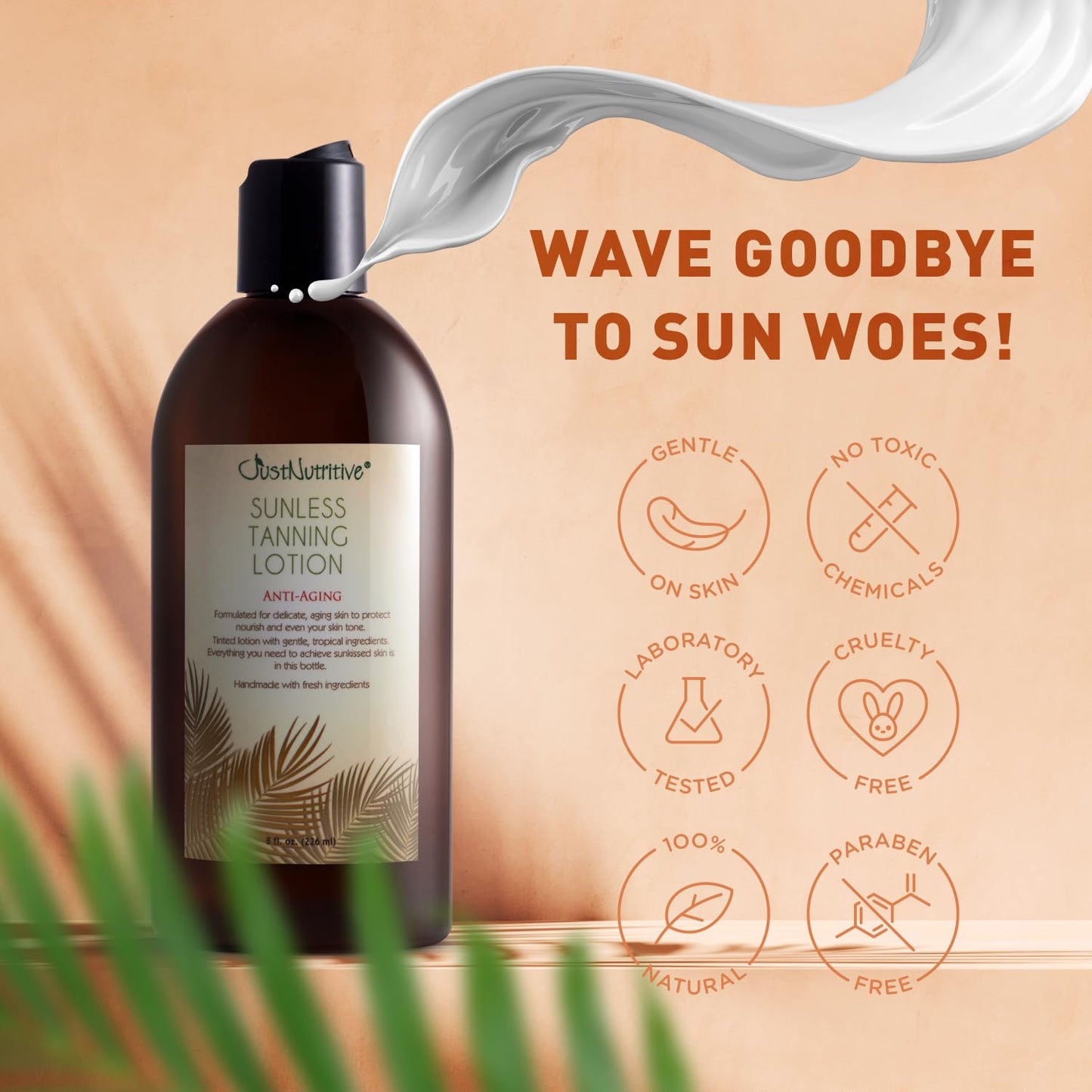 Sunless Tanning Lotion | Anti-Aging Self-Tanner | Body Tanning | Sun Kiss Glow Bronze Finish | Bronzer Lotion For All Skin Types | Just Nutritive | 8 Beauty & Personal Care Just Nutritive