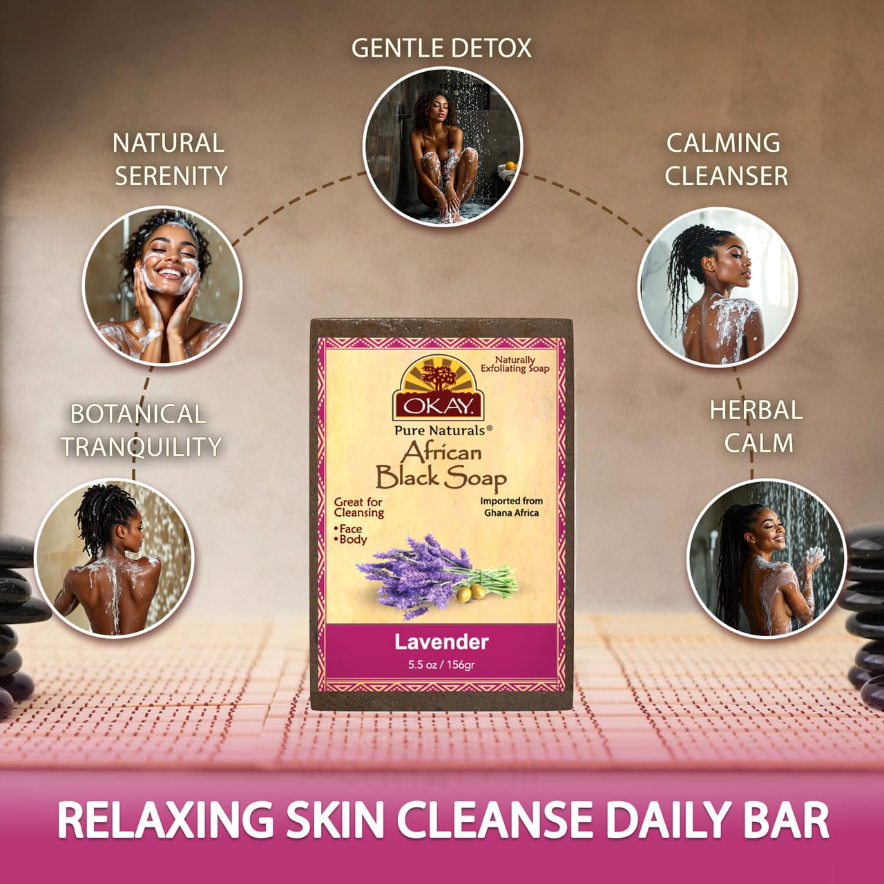 OKAY | African Black Soap with Lavender | For All Skin Types | Cleanses and Exfoliates | Nourishes and Heals | Free of Parabens, Silicones, Sulfates | Beauty & Personal Care OKAY