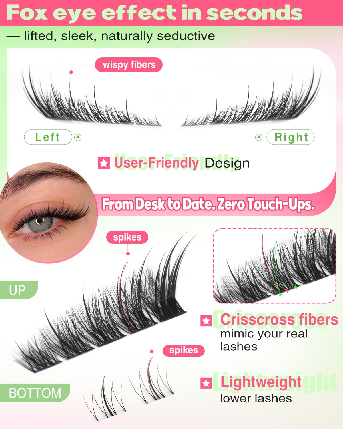 Focipeysa Wispy Lash Clusters Spiky Eyelash Clusters 10-18mm Eyelash Extensions Fox Eye Eyelash Right Left Individual Lashes Foxtail Lashes Thin Soft Beauty and Personal Care Focipeysa