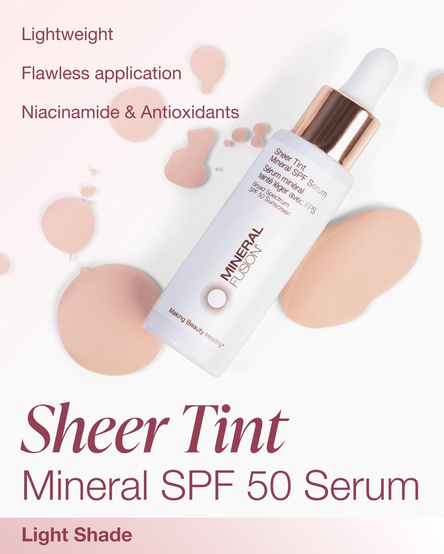 Mineral Fusion Sheer Tint SPF Face Serum (Light) - Tinted Broad Spectrum SPF 50 Mineral Zinc Oxide Sunscreen - Sheer Coverage Makeup, Lightweight Beauty & Personal Care Mineral Fusion