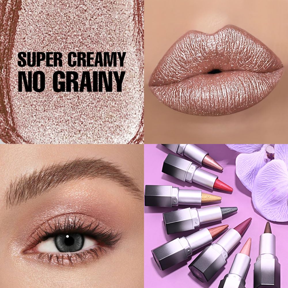 evpct Shimmery Metallic Lip Liner and Lipstick Combo, Cone Tip Lip Crayon for Women Long Lasting Waterproof, Metal Shinny Hydrating Lipstick Makeup Beauty and Personal Care evpct