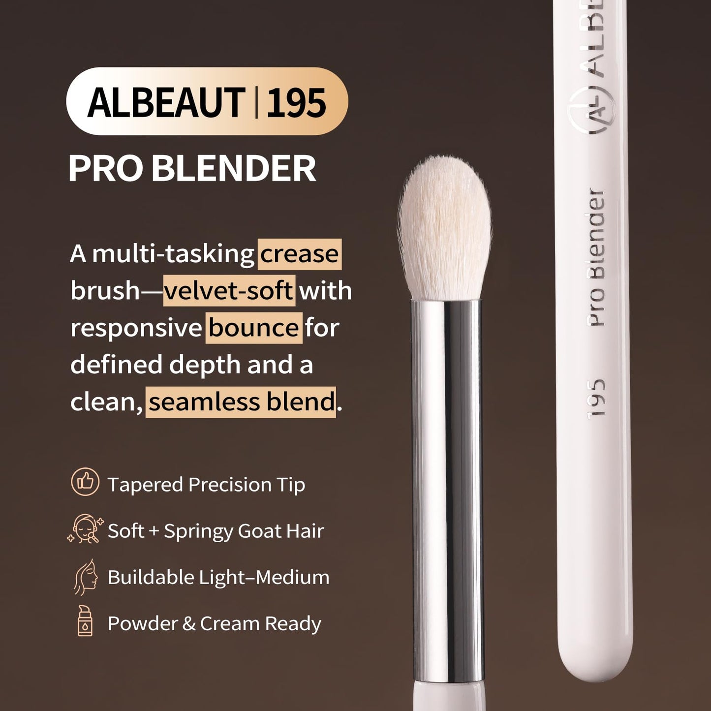 Albeaut Tapered Eye Shadow Brush, Medium Powder Eyeshadow Blending Brush for Crease, Fluffy Eye Makeup Tool for Women and Girls (195 Pro Blender) Beauty & Personal Care ALBEAUT