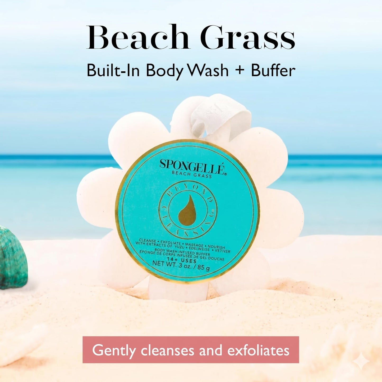 Spongellé Beach Grass Wild Flower Bath Sponge - Built-in Body Wash & Body Scrubber, Shower Loofah Sponge for Women - 14+ uses Beauty and Personal Care SPONGELLÉ