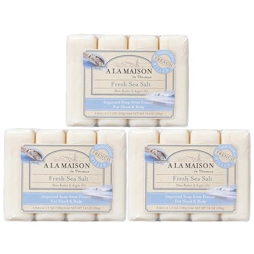 A LA MAISON Fresh Sea Salt Bar Soap - Triple French Milled Natural Moisturizing Hand Soap Bar (12 Bars of Soap, 3.5 oz) Beauty & Personal Care A LA MAISON