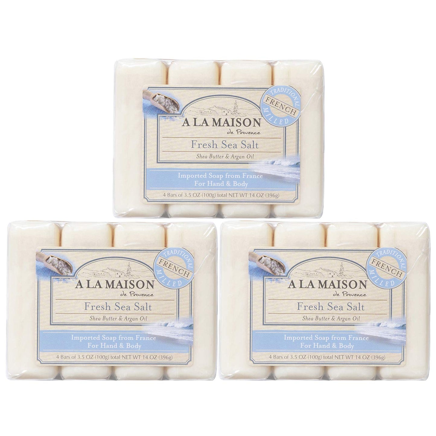 A LA MAISON Fresh Sea Salt Bar Soap - Triple French Milled Natural Moisturizing Hand Soap Bar (12 Bars of Soap, 3.5 oz) Beauty & Personal Care A LA MAISON