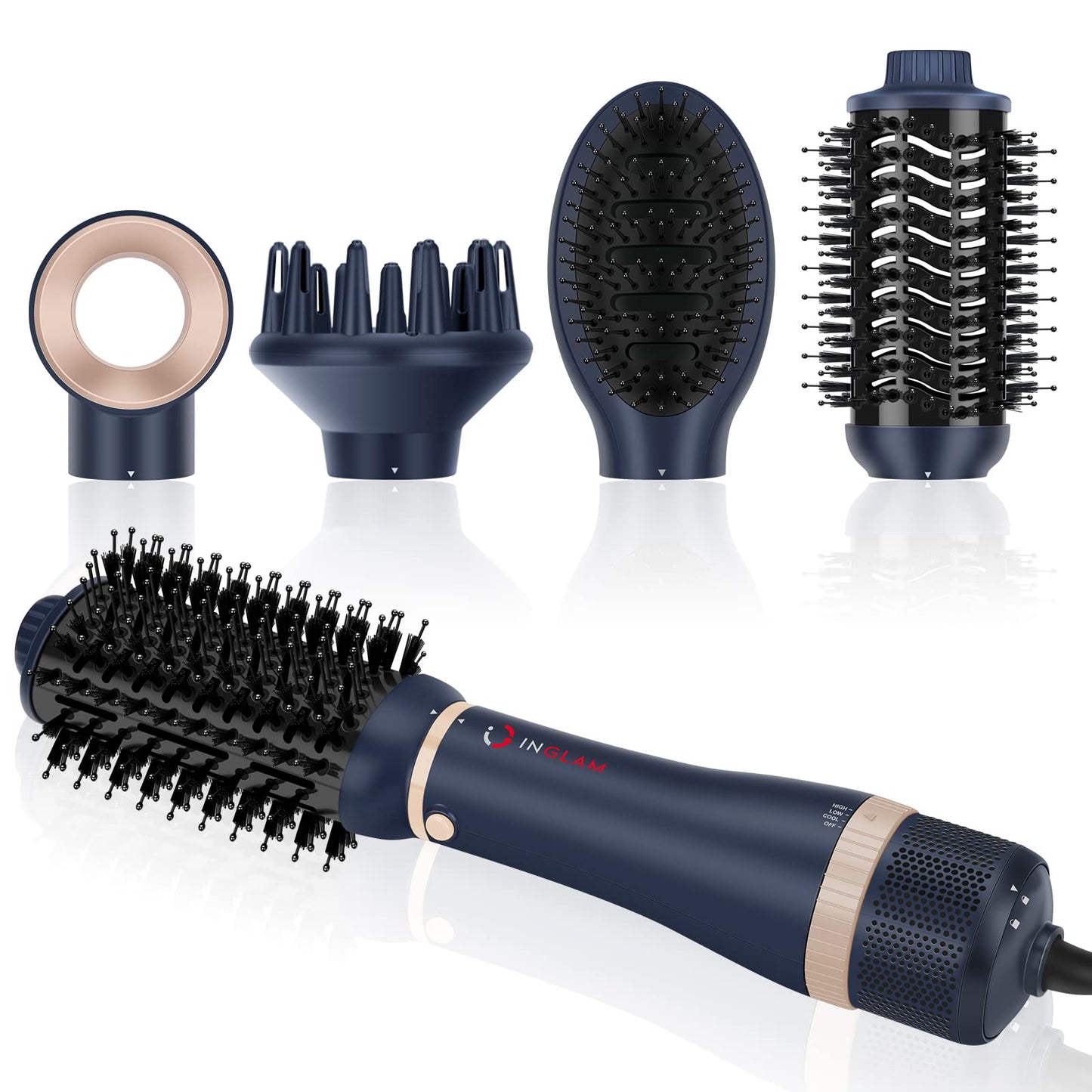Hair Dryer Brush Set, IG INGLAM 4 in 1 Blowout Brush, Negative Ion Detachable Hair Dryer & Styler Volumizer Hot Air Hair Dryer Brush with 2 Styling Beauty & Personal Care IG INGLAM