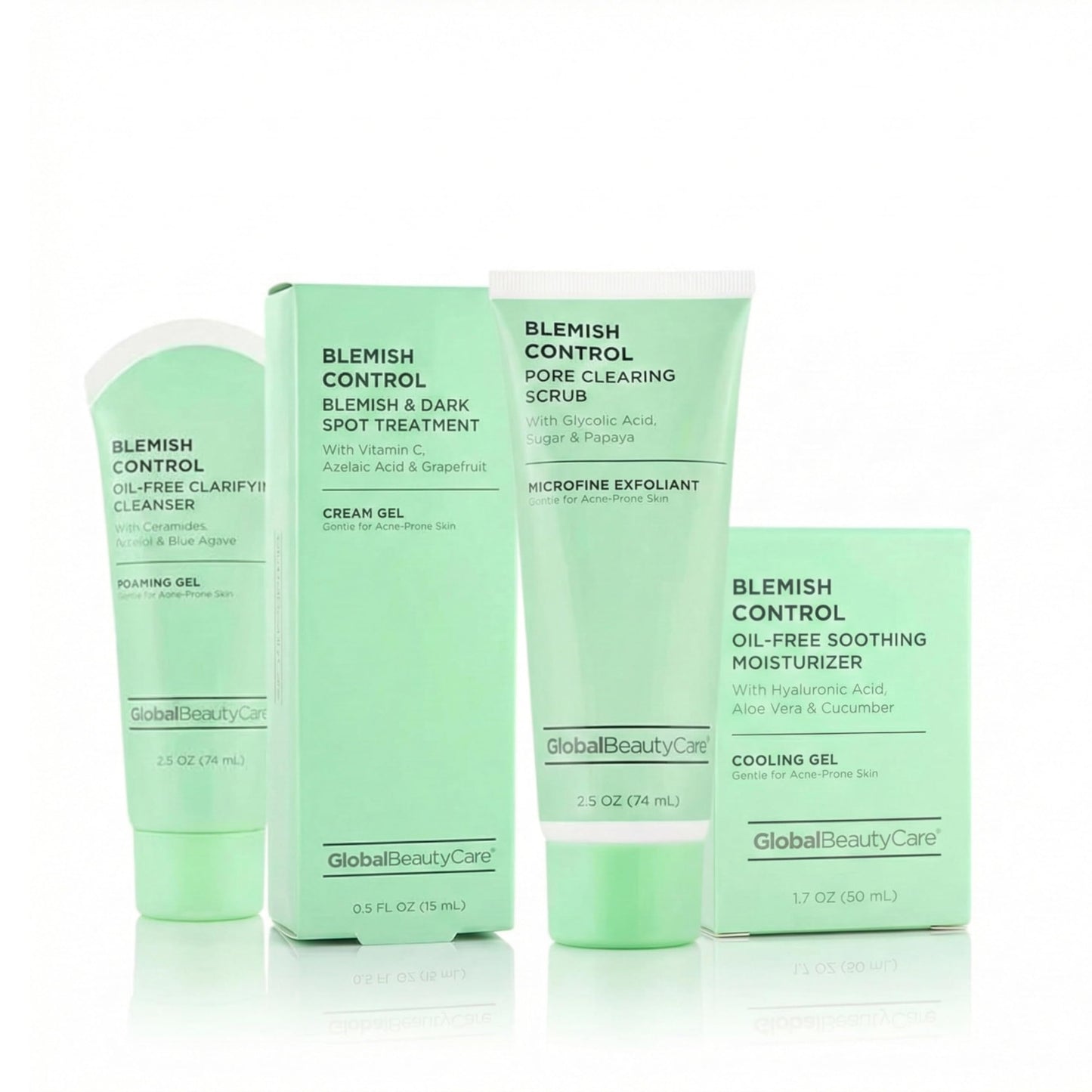 Global Beauty Care Blemish Control Skincare Kit - Clarifying Facial Cleanser, Exfoliating Scrub, Dark Spot Treatment & Soothing Moisturizer to Help Beauty & Personal Care Global Beauty Care