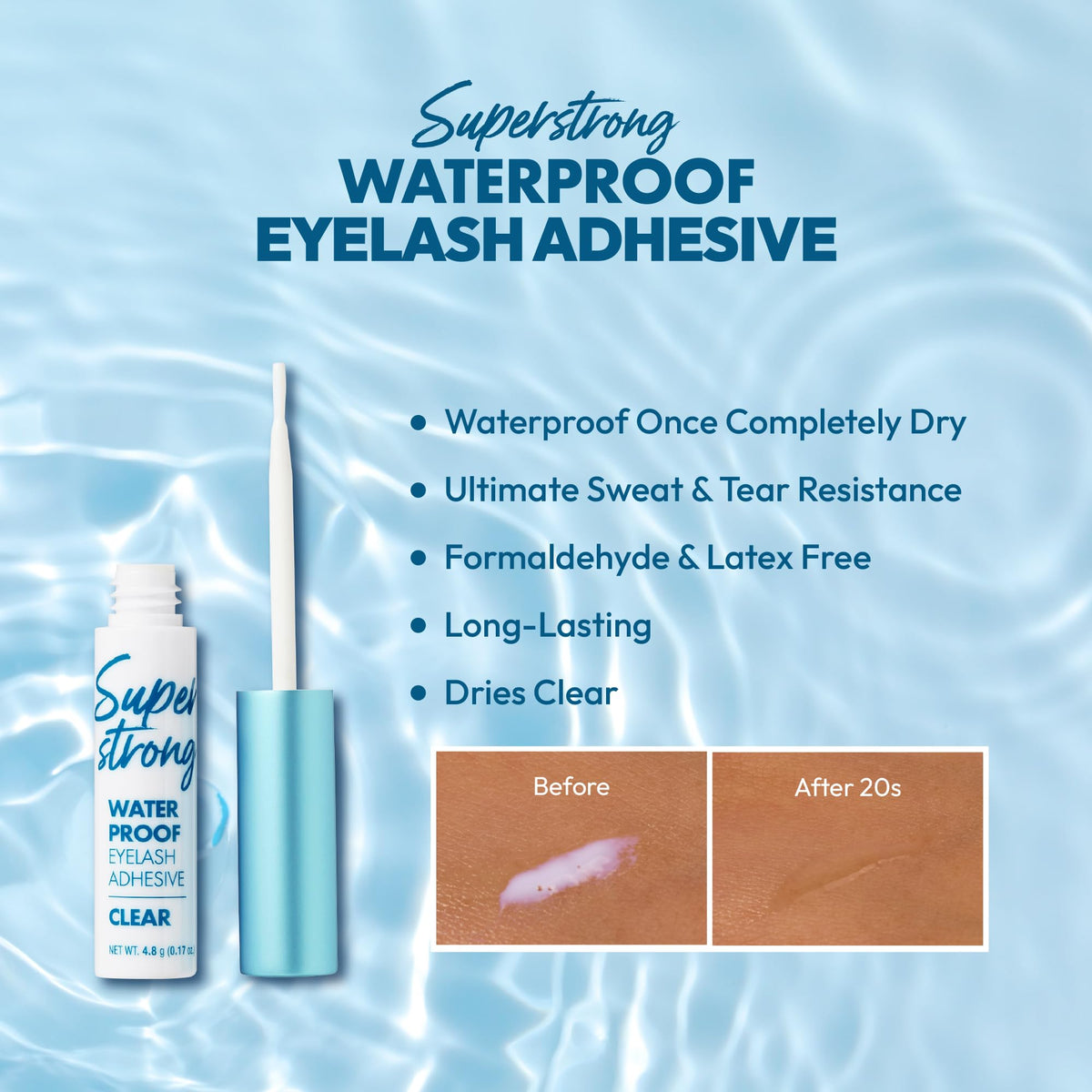 i-ENVY Super Strong Waterproof Clear Eyelash Adhesive, Brush-On Lash Glue for False Eyelashes, Long-Lasting Sweat & Tear Proof Hold, Dries Clear, 1