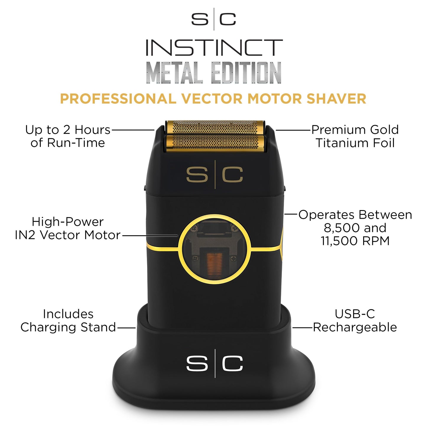 StyleCraft Instinct Metal Cordless Double Foil Shaver with IN2 Vector Motor Intuitive Torque Control, USB-C Rechargeable (Black) Beauty and Personal Care Stylecraft