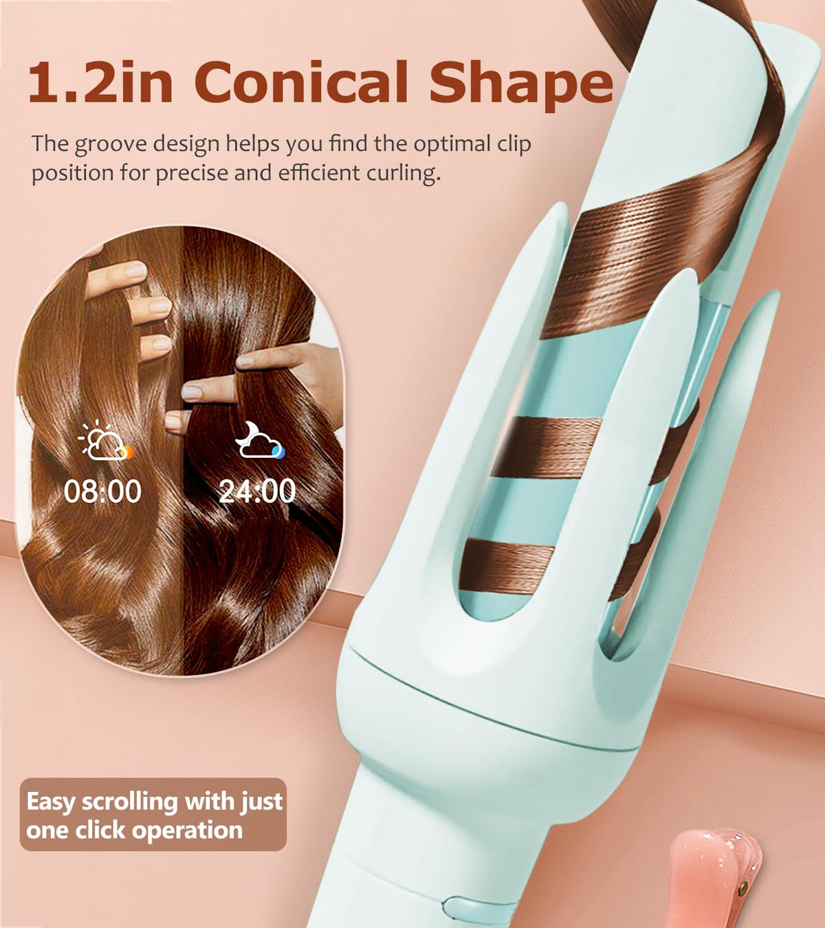 Auto Hair Curler, Automatic Curling Iron with 4 Temperature & 3 Timer, Automatic Shut-Off, Anti-Scald, Anti-Tangle Rotating Curling Wand for Hair