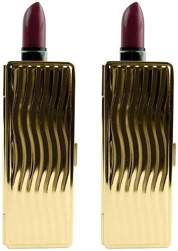 Stephanie Imports Set of 2 Rectangular Vintage Lipstick Cases With Glass Mirror (Gold Wave) Beauty & Personal Care Stephanie Imports