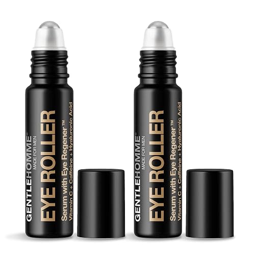 Hyaluronic Acid & Caffeine Eye Roller Serum for Men with Vitamin C - Made in USA - Eye Roller Ball for Dark Circles & Puffiness - Mens Day & Night Beauty & Personal Care Gentlehomme