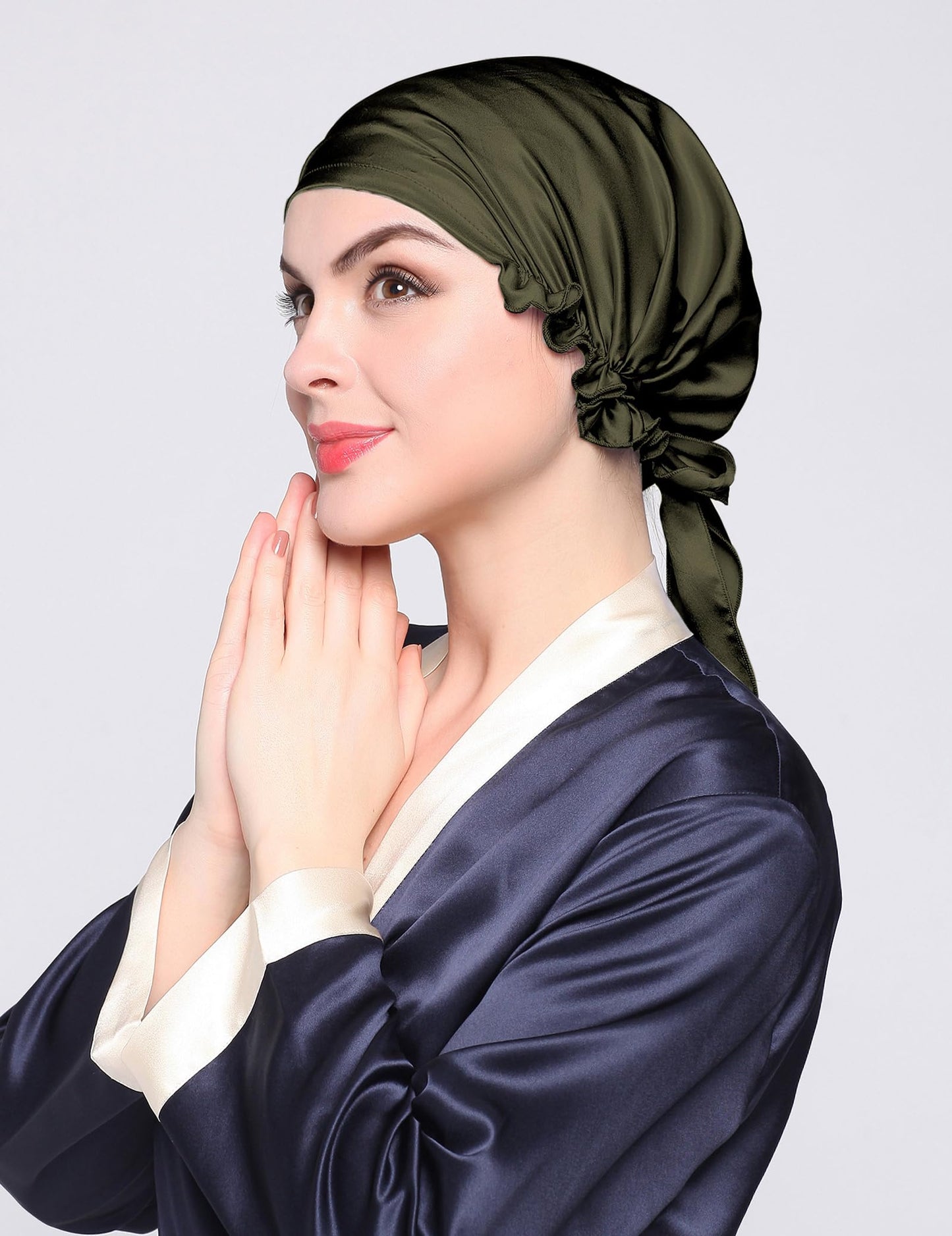 LilySilk Silk Bonnet for Sleeping Womens Sleep Cap 100% 19MM Mulberry Silk for Long Curly Hair Adjustable Stretchy Olive Green Beauty and Personal Care LilySilk