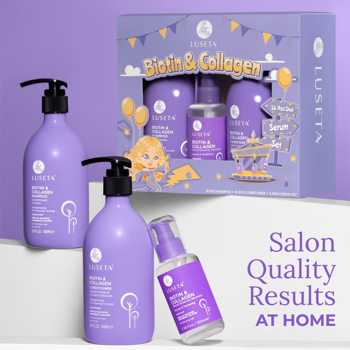 Luseta Biotin Trio Hair Care Set Moisturizing Shampoo and Conditioner Set 16.9 oz*2 and 3.38 oz Hair Serum Thickening for Thinning Damaged Dry Hair Beauty & Personal Care L LUSETA