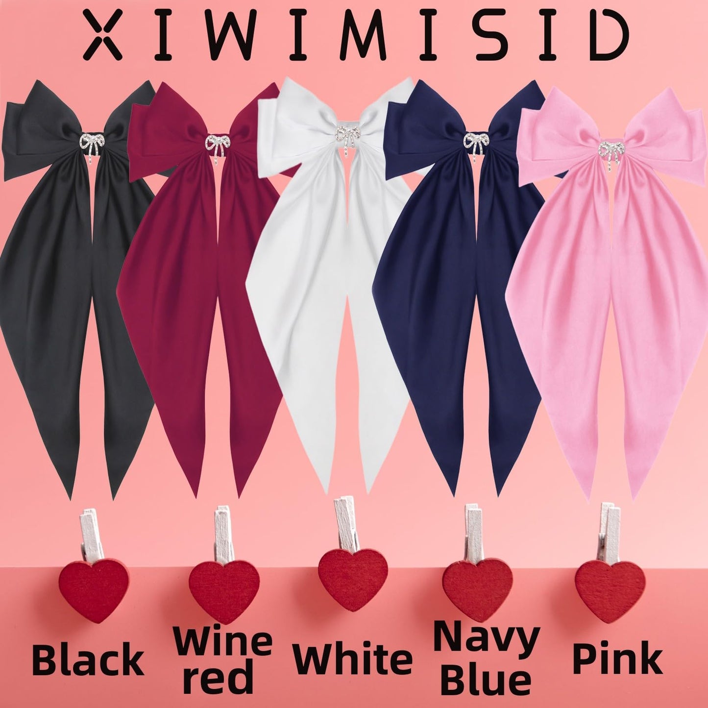 Big Bow Hair Clips for Women And Girls, Cute Silky Satin Bows Barrettes Hair Accessories Oversized Long Tail Ribbons Metal Hairpin 2pcs (black+white) Beauty & Personal Care XIWIMISID