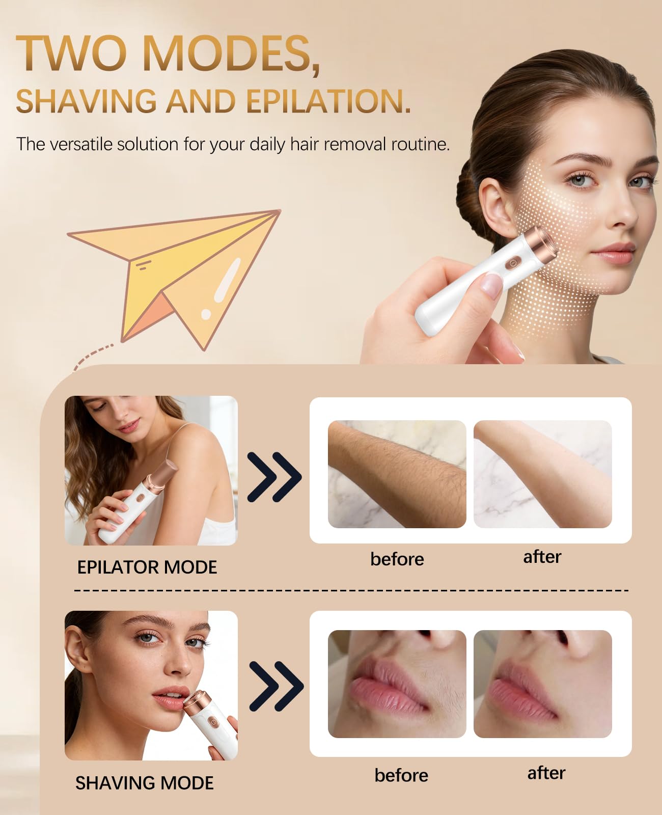 Facial Hair Removal for Women, 2-in-1 Epilator for Women Face, 3X Tweezer Head Painless Hair Remover for Face Woman with LED & USB(Pearl White) Beauty and Personal Care Wudajie