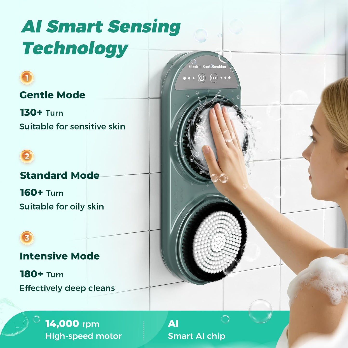Electric Back Scrubber for Shower - Wall Mounted Exfoliating Brush, Hands-Free Automatic Body Scrubber, 3-Speed Adjustment with 2 Spin Skin Bath Brush Beauty and Personal Care JangwaNN