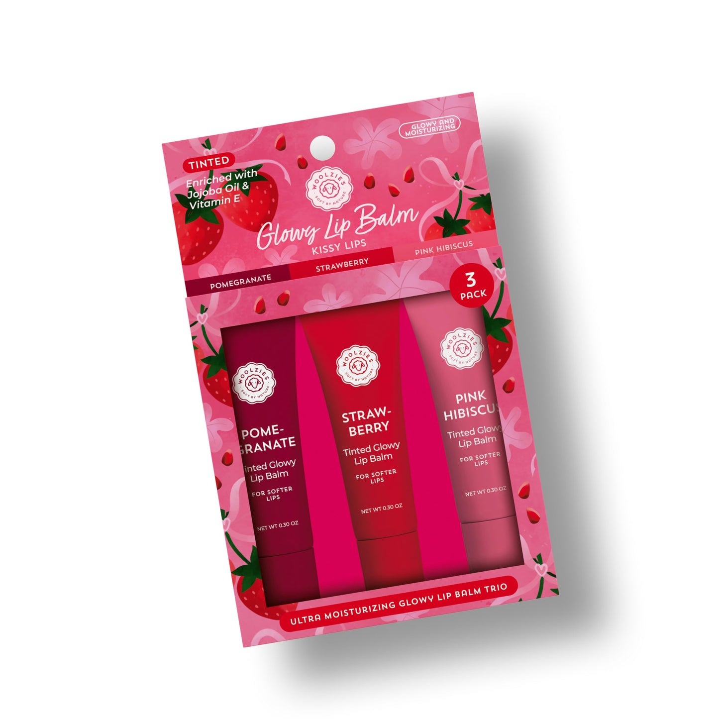 Tinted Glowy Lip Balm Trio - Natural Hydrating Lip Care Set with Vitamin E, Cocoa Butter & Jojoba Oil - Moisturizing, Vegan, Cruelty-Free Lip Balms Beauty and Personal Care Woolzies