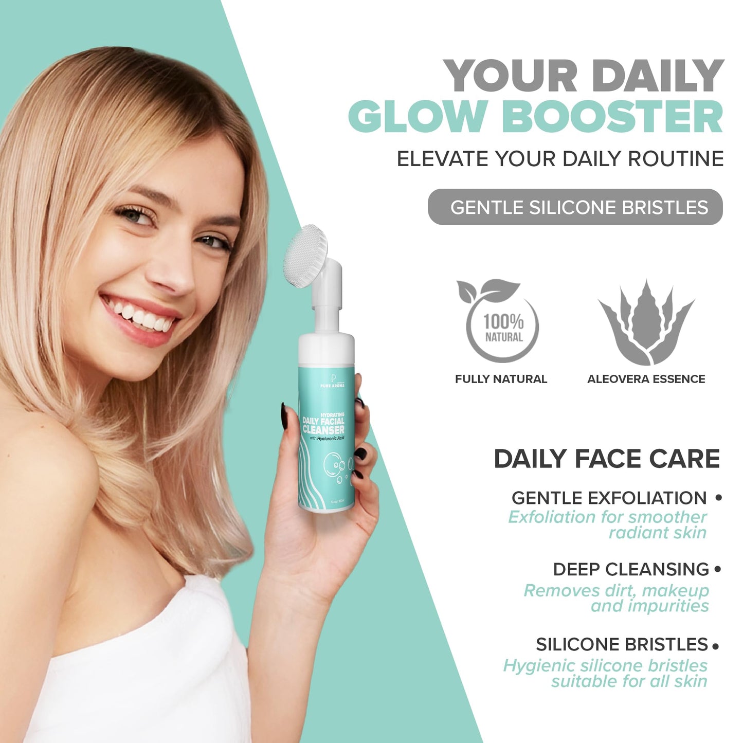 Pure Aroma Hydrating Daily Facial Cleanser | Foaming Face Wash & Makeup Remover With Hyaluronic Acid, Glycerin | For All Type Of Skin | Beauty & Personal Care Pure Aroma