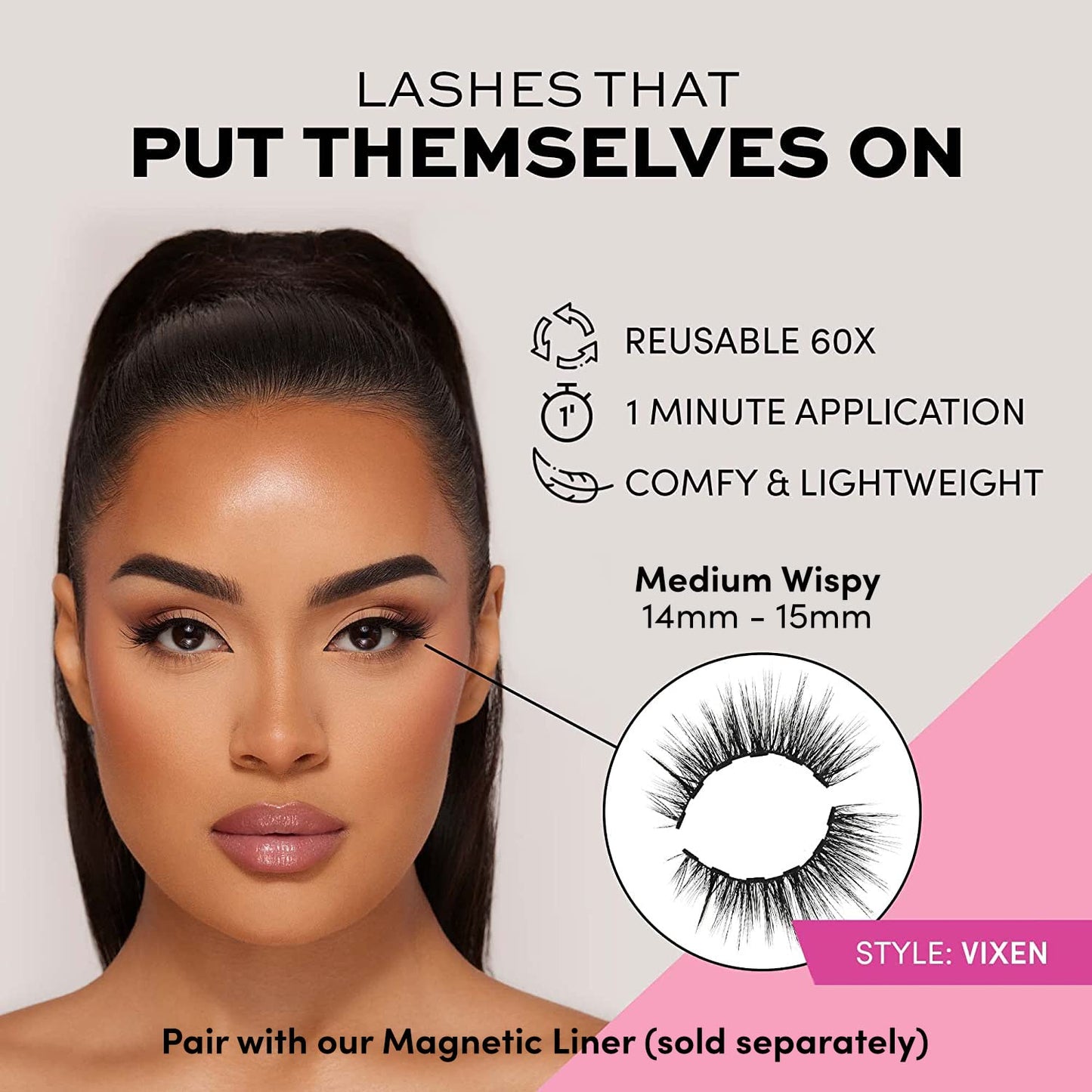 Glamnetic Magnetic Eyelashes - Vixen | Long Magnetic Lashes, 60 Wears Reusable Wispy Faux Mink Lashes, Dramatic Party Lashes - 1 Pair Beauty & Personal Care Glamnetic