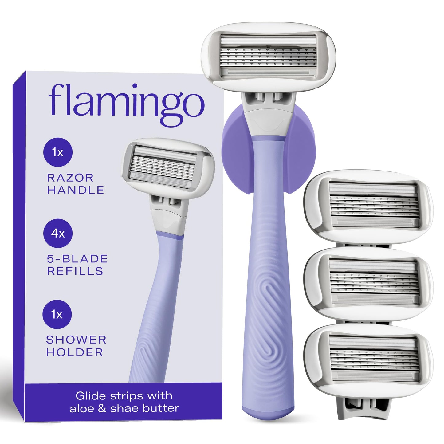 Flamingo Shaving Razor Set for Women - Original Razor Handle, 4 Blade Refills, and Shower Holder - Lilac Beauty and Personal Care Flamingo Default Title