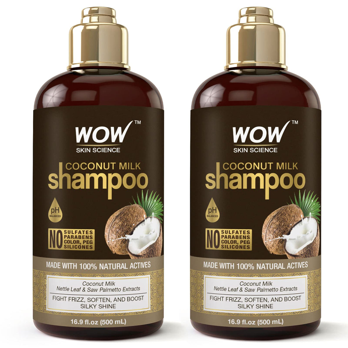 WOW Skin Science Natural Coconut Milk Shampoo For Hair Growth, Curly & Wavy Hair, Men & Women - Hydrating Shampoo with No Sulfates, No Parabens (16.9