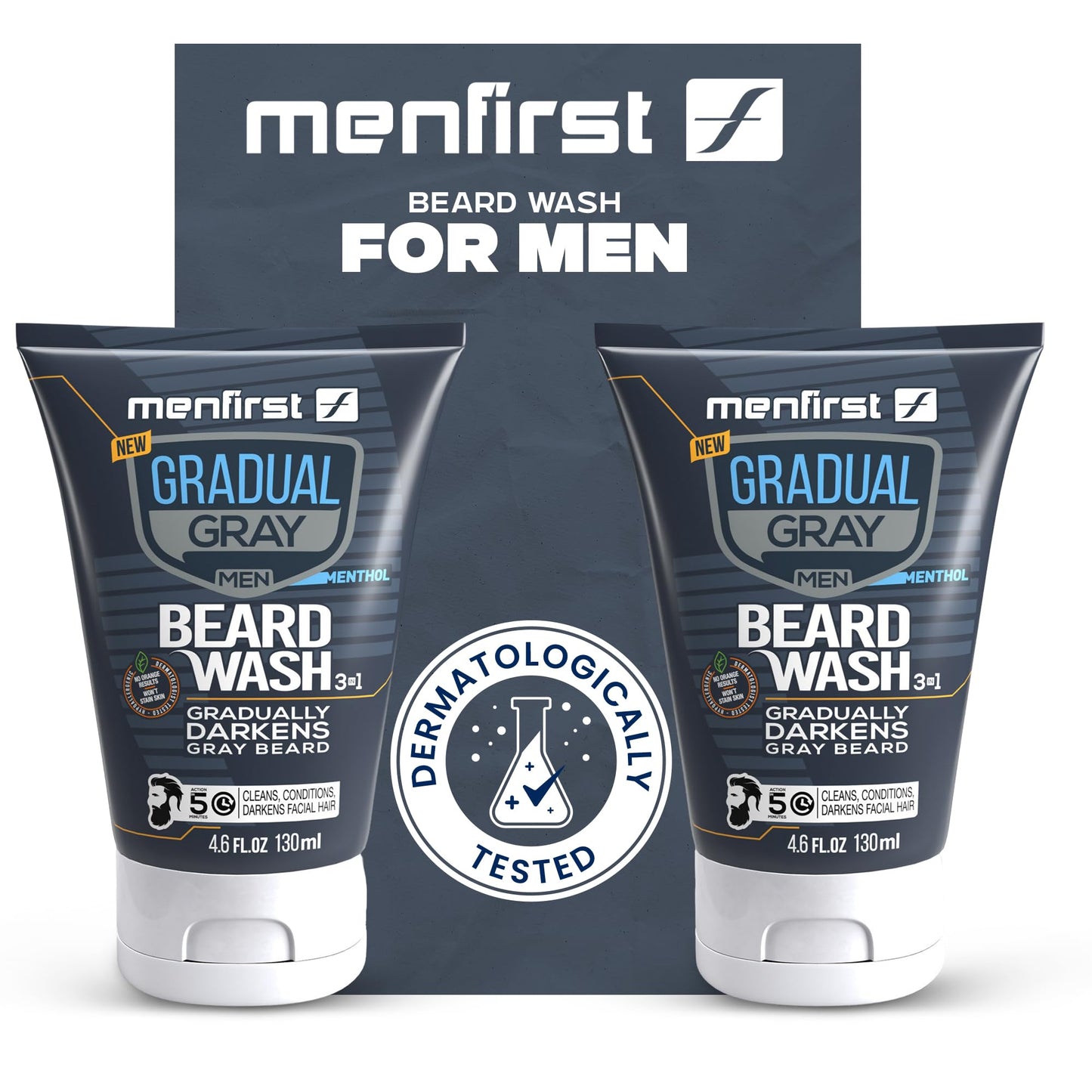 MENFIRST 3-in-1 Gradual Gray Beard Wash Shampoo for Men - Grey Reducing Beard Dye for Darker Shades - Hypoallergenic Harsh Chemical-Free Beard Beauty and Personal Care MENFIRST