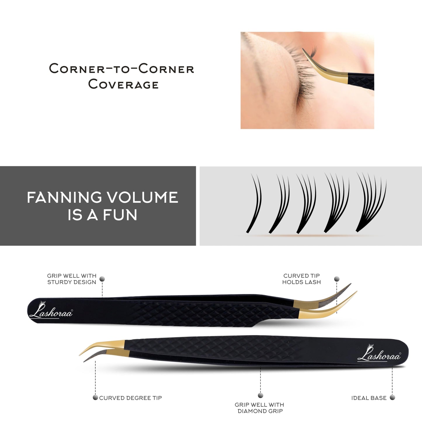 LASHORAA Professional Lash Tweezers 4 Pcs- Leather Case Eyelash Tweezers Fiber Tips, Diamond Grip & Japanese Steel- Curved, 45° Degree & Angular Beauty and Personal Care LASHORAA