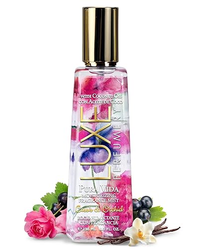 Luxe Perfumery Pura Vida Moisturizing Body Mist, Cassis/Orchid, 8 Fl Oz, pink, (38949981203-Parent) Beauty & Personal Care Luxe Perfumery