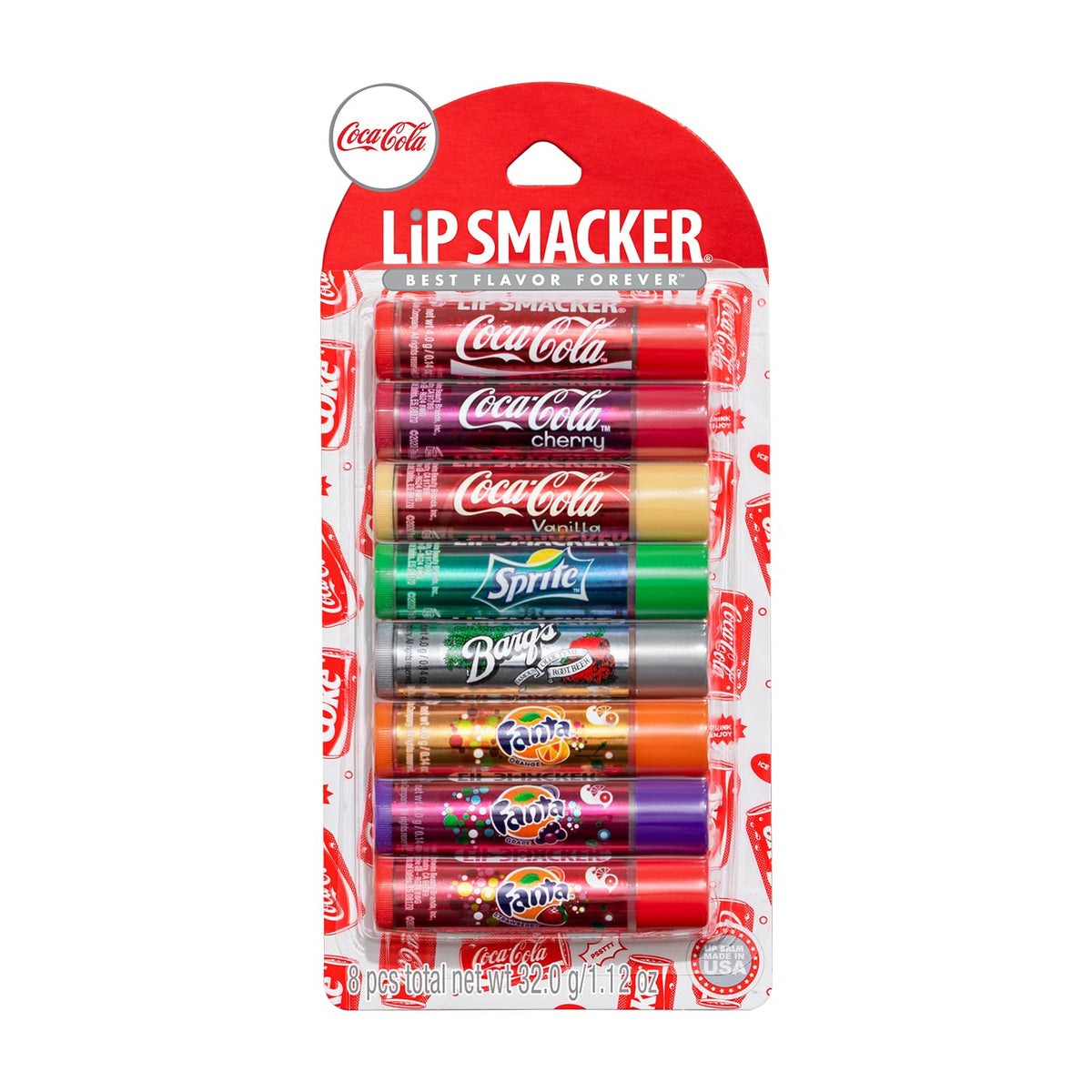 Lip Smacker Coca-Cola Flavored Balm, 8 Count, Flavors Coke, Cherry Vanilla Sprite, Root Beer, Orange Fanta, Grape Strawberry Fanta Beauty & Personal Care Lip Smacker