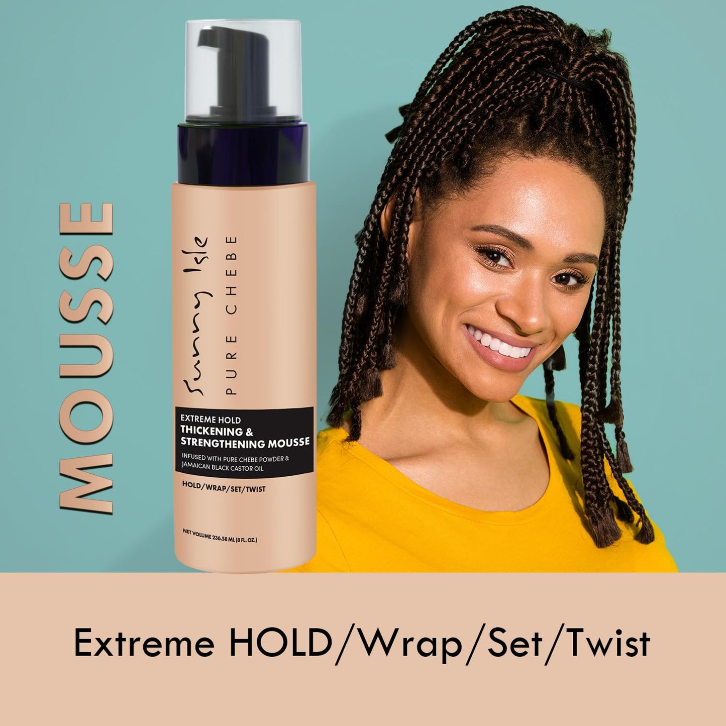 Sunny Isle Chebe Extreme Hold Thickening & Strengthening Mousse - Infused with African Chebe Powder, Jamaican Black Castor Oil - 8oz Beauty & Personal Care Sunny Isle