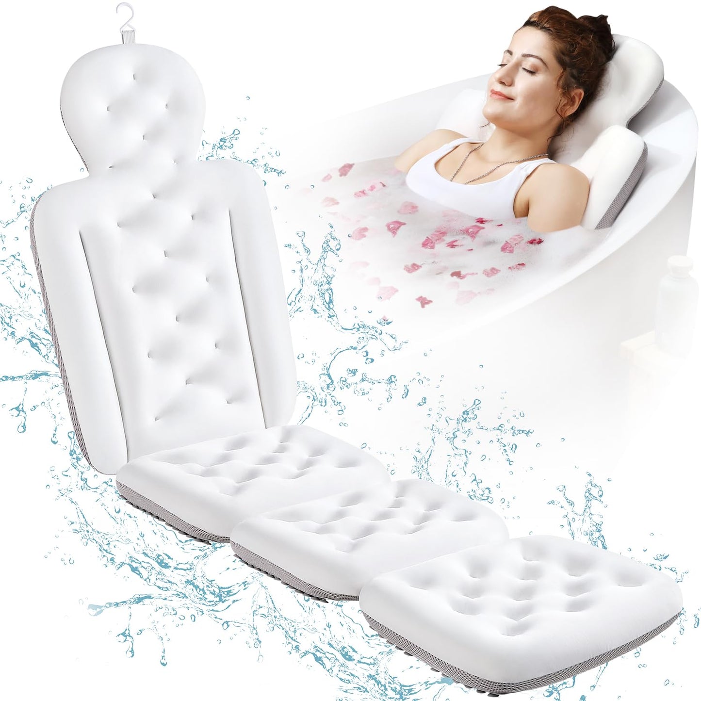 Full Body Bath Pillow for Bathtub, Thick Bathtub Cushion, Luxury Tub Pillow for Bath for Headrest Neck and Back Support White 60" x 16" Beauty and Personal Care VOXOR
