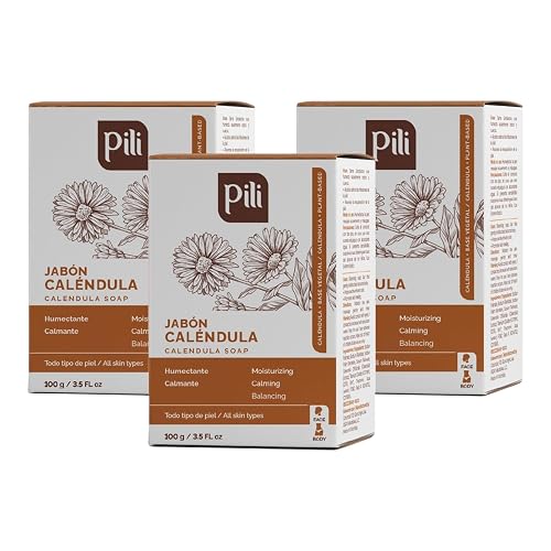 Pili Natural Calendula Soap Bars for Face and Body, for Dry or Cracked Skin, Gentle Cleanser for Men, Women and Teens (3 Pack) Beauty & Personal Care Pili Natural