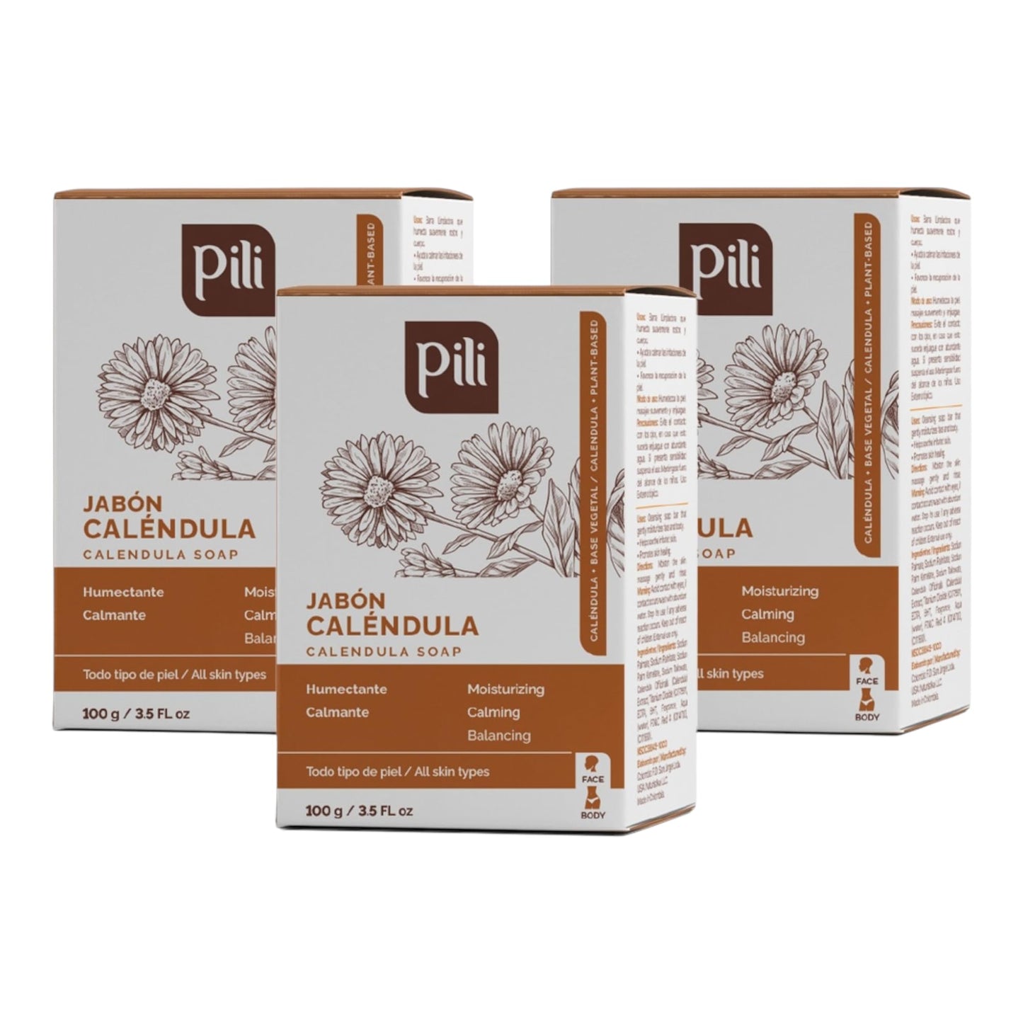 Pili Natural Calendula Soap Bars for Face and Body, for Dry or Cracked Skin, Gentle Cleanser for Men, Women and Teens (3 Pack) Beauty & Personal Care Pili Natural