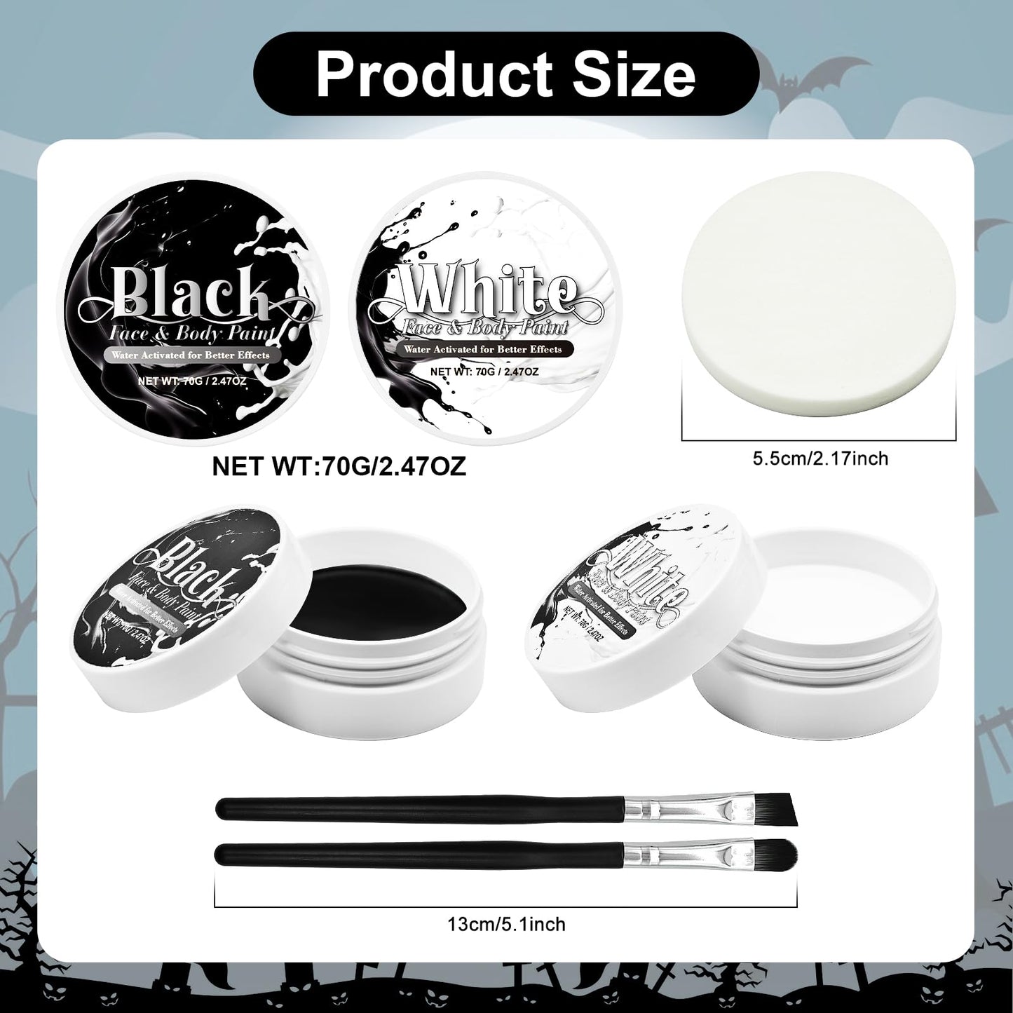 Black & White Face Paint Set (2.47 oz Each) - Professional High Pigment Oil-Based Makeup Kit for Halloween SFX, Clown, Joker, Skeleton Cosplay - Body Beauty & Personal Care GCCL