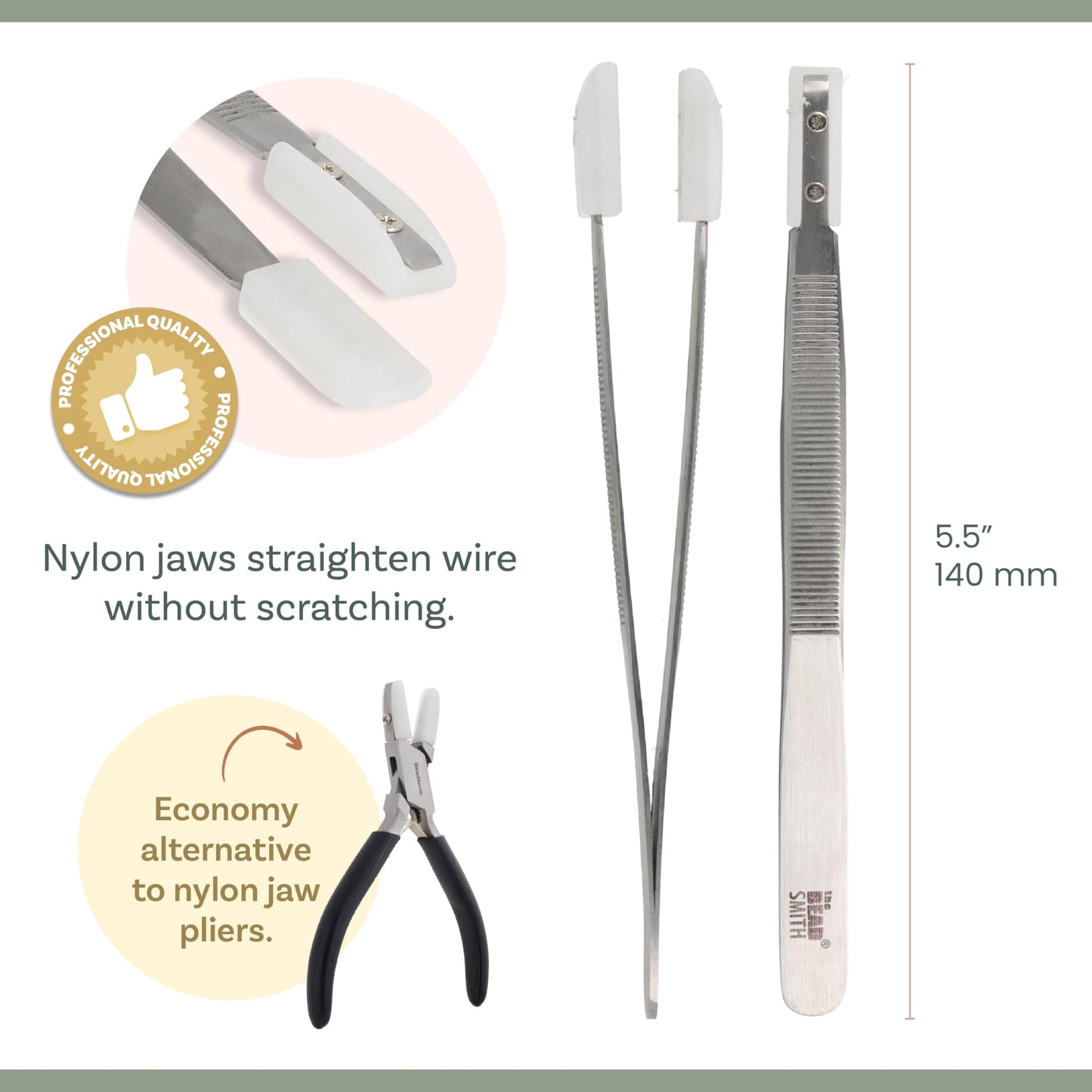 The Beadsmith Nylon Jaw Tweezers - 5.5” Craft Tool for Wire Straightening w/ 0.85” Non-Marring Soft Nylon Tips, Made of Stainless Steel Beauty and Personal Care The Beadsmith