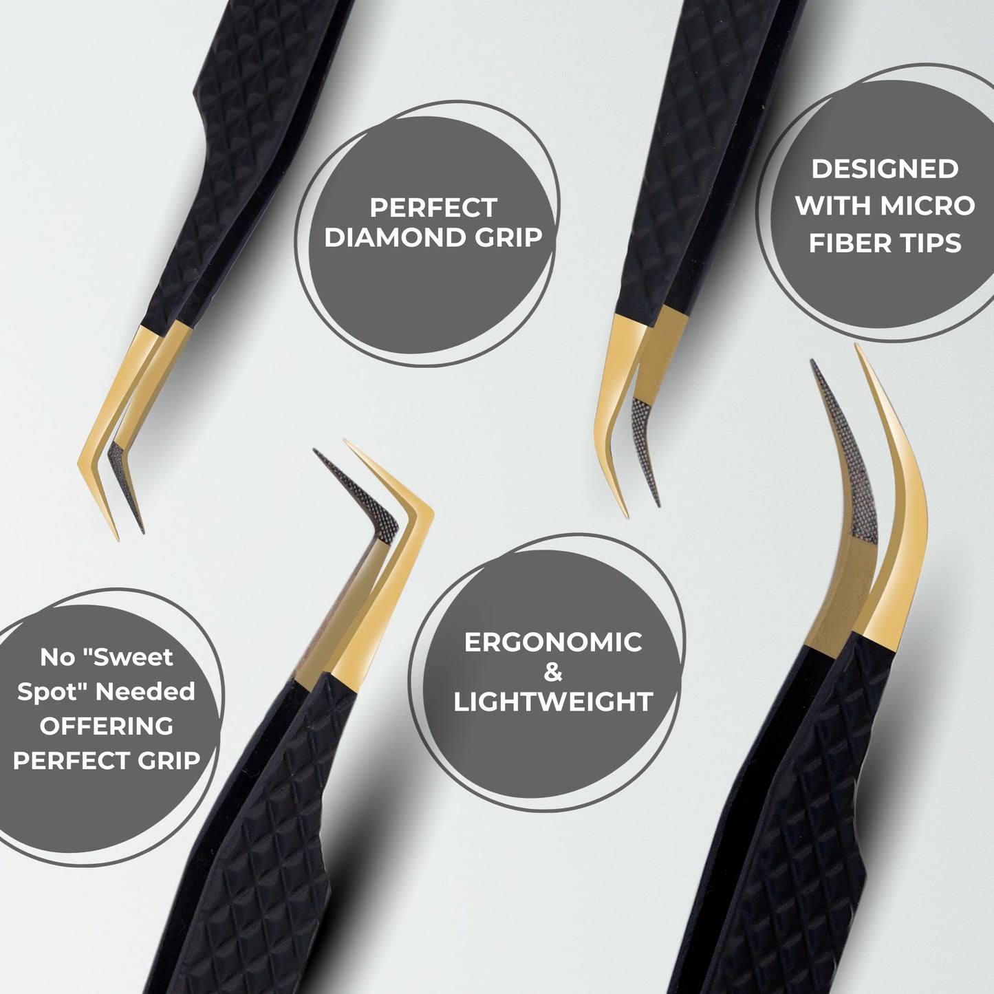 LASHORAA Professional Lash Tweezers 4 Pcs- Leather Case Eyelash Tweezers Fiber Tips, Diamond Grip & Japanese Steel- Curved, 45° Degree & Angular Beauty and Personal Care LASHORAA