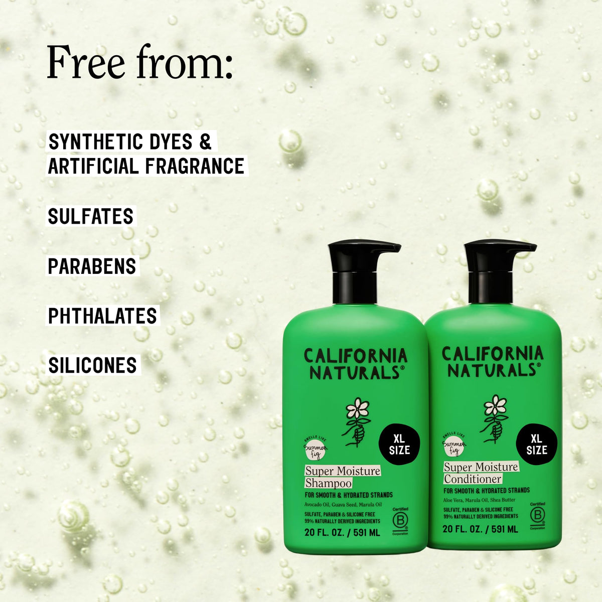 California Naturals Super Moisture Summer Fig Shampoo and Conditioner Set for Dry, Damaged Hair, Natural, Vegan, Cruelty, Silicone, Paraben, and
