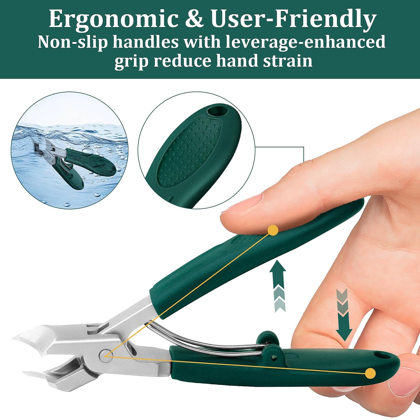 Eagle Beak Beveled Nail Clippers, Upgrade Stainless Steel Wide Jaw Opening Anti-Splash Nail Clipper Set of 3-Piece, Long Handle Angled Head Toenail Beauty and Personal Care Xeaejex