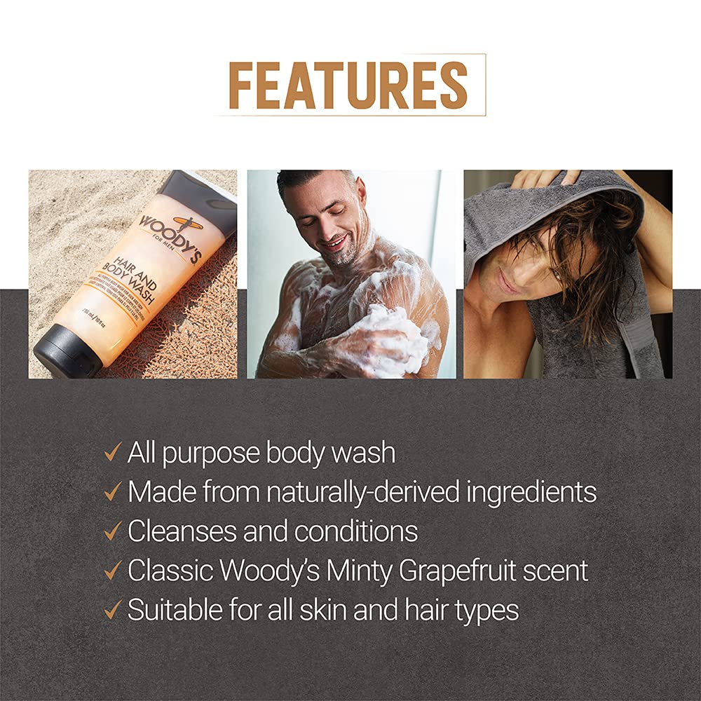 Woody's Hair and Body Wash for Men - 2-in-1 Cleanser & Body Wash, Deep Cleansing, Hydrating, Refreshing Scent, Sulfate-Free, 10 fl oz, 1 Pack Beauty & Personal Care Woody's