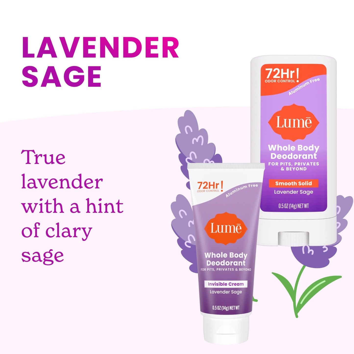 Lume Whole Body Deodorant - Invisible Cream + Solid Stick Mini Bundle - 72 Hour Odor Control - Aluminum & Baking Soda Free, Skin Loving - 0.5 Ounce Beauty and Personal Care Lume